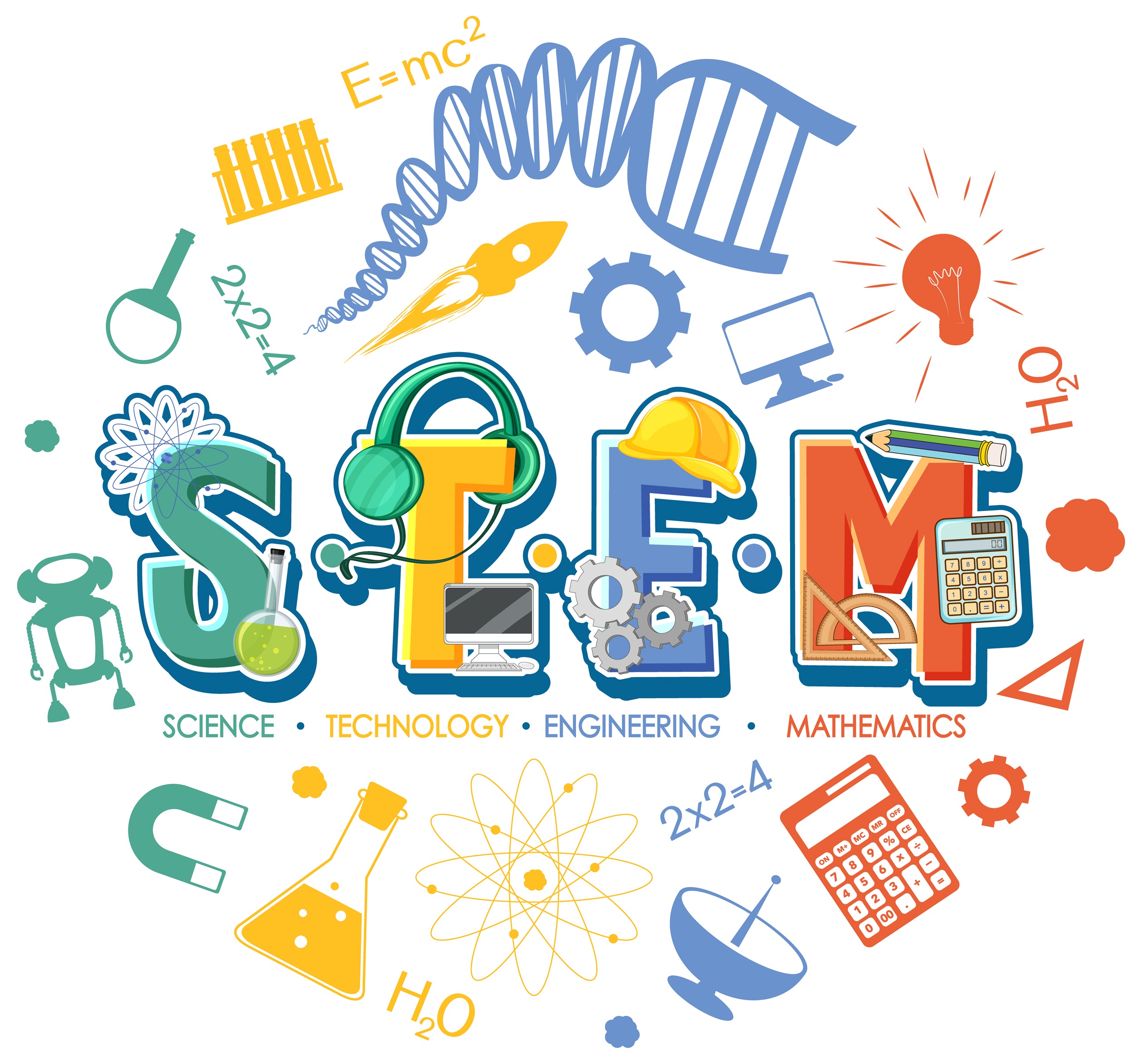 STEM education logo with icon ornament elements illustration