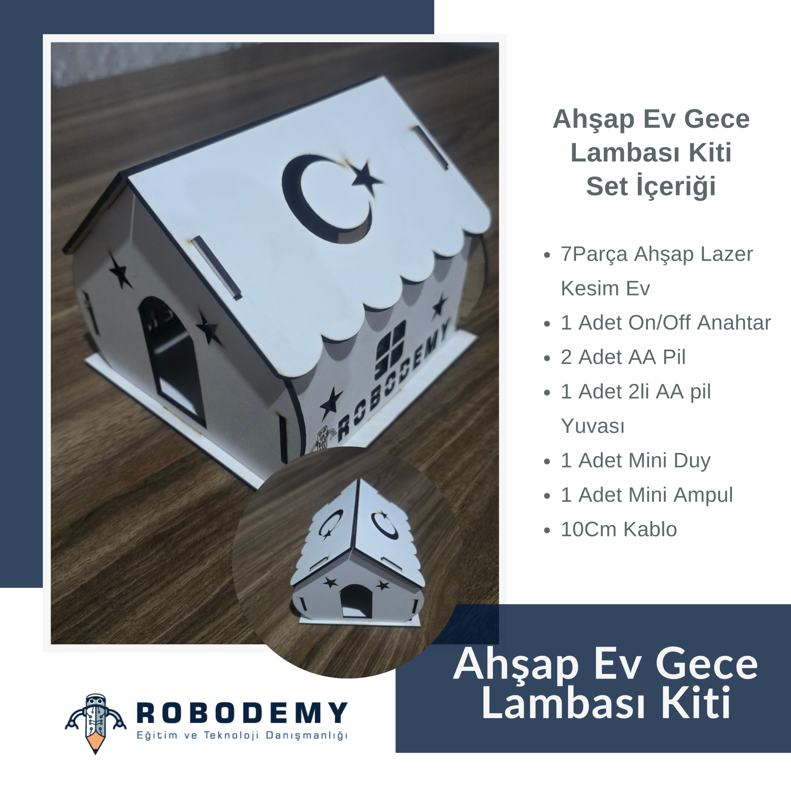 Robodemy Ahşap Gece Lambası Kiti